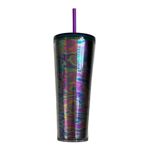 New Starbucks Purple Blue Green Chrome Swirl Venti Cup 24 oz - Picture 2 of 4